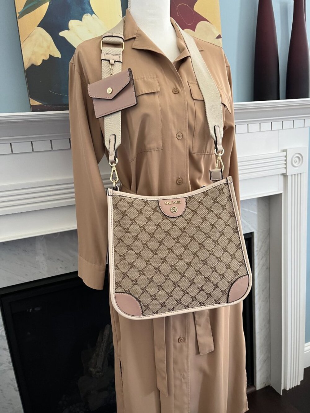 Nine West Crossbody Bag, Fabric,  Mocha Logo